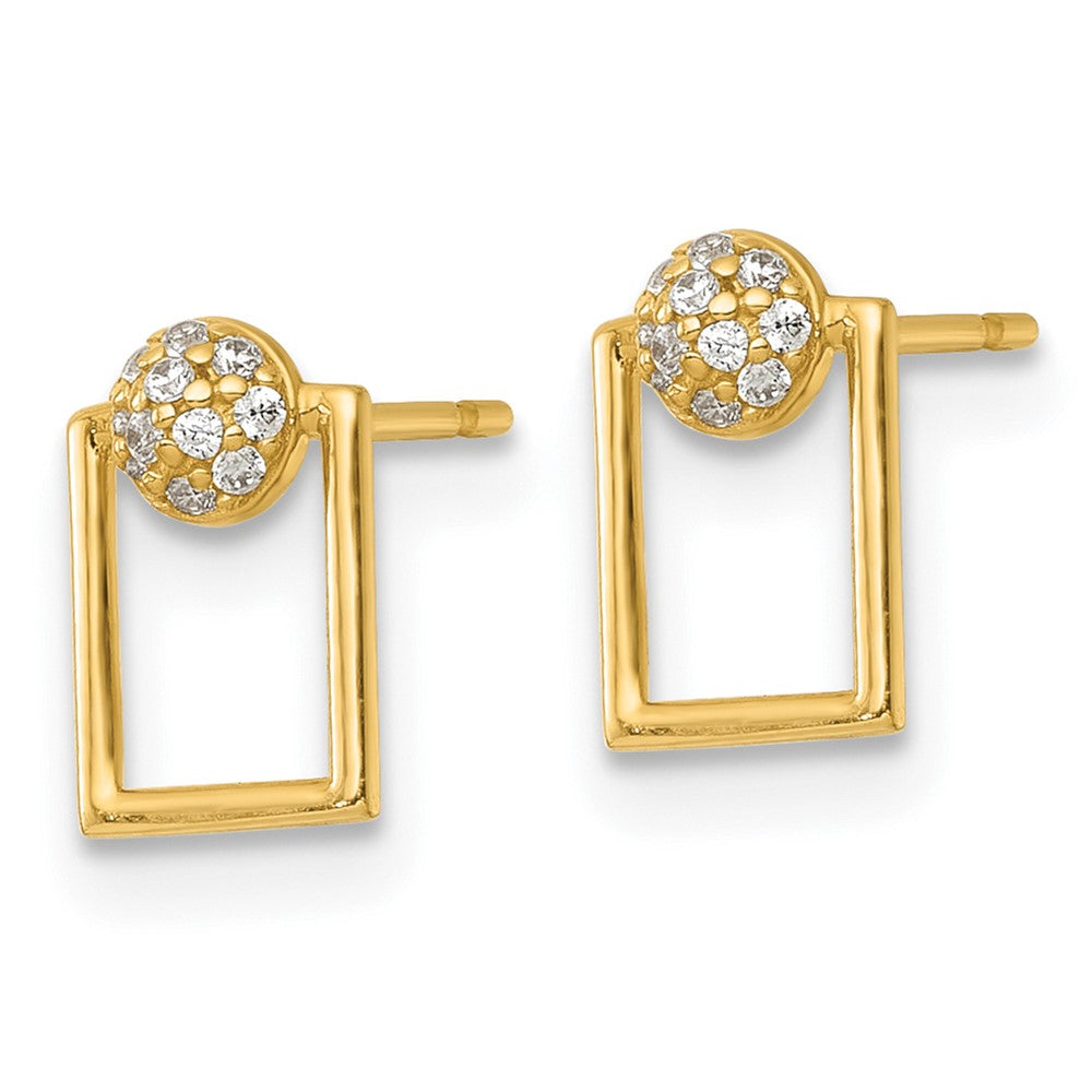 14K Yellow Gold Polished CZ Rectangular Post Earrings