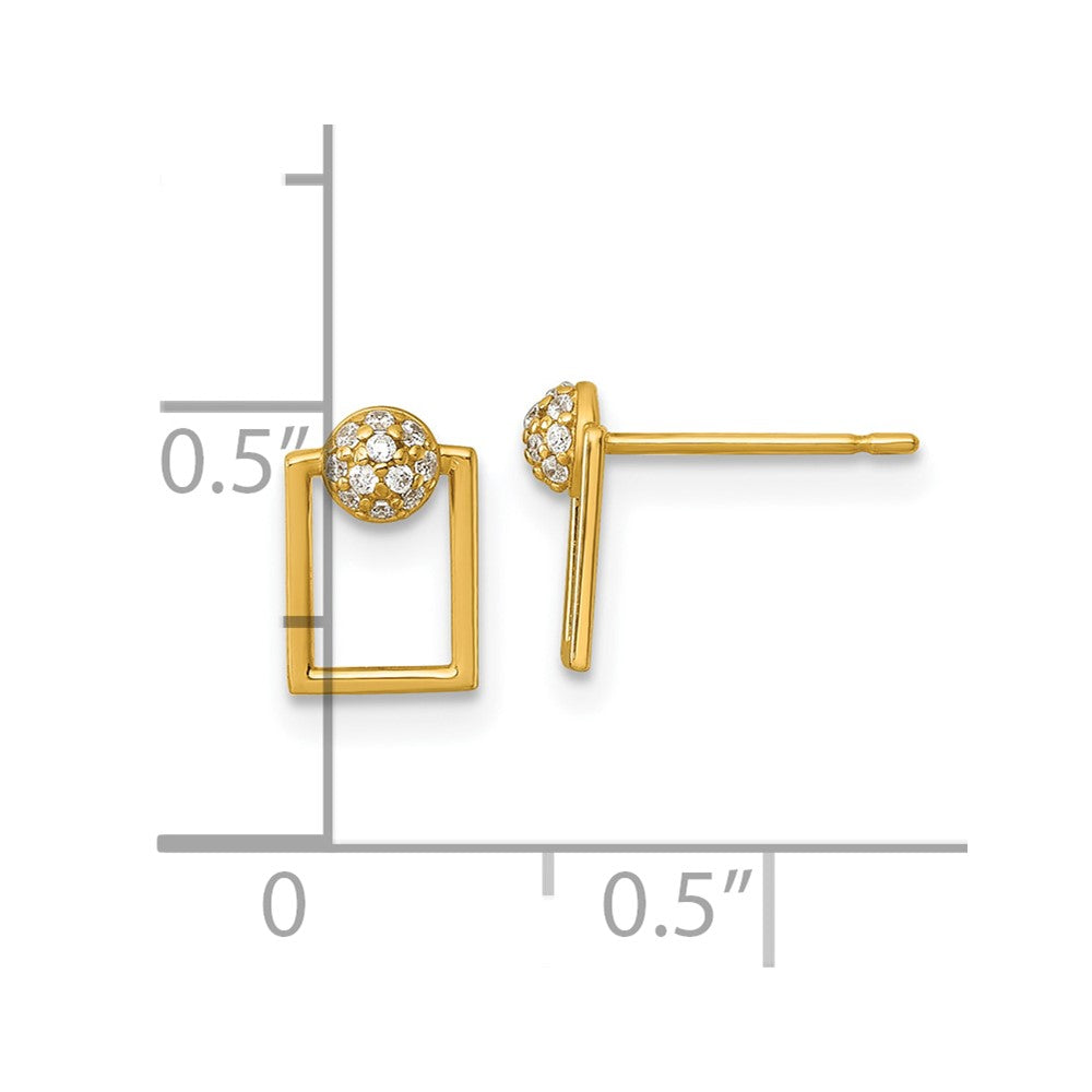 14K Yellow Gold Polished CZ Rectangular Post Earrings