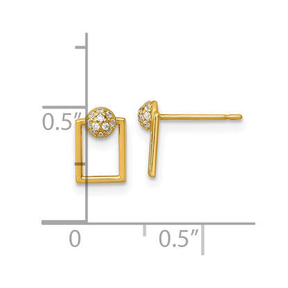 14K Yellow Gold Polished CZ Rectangular Post Earrings