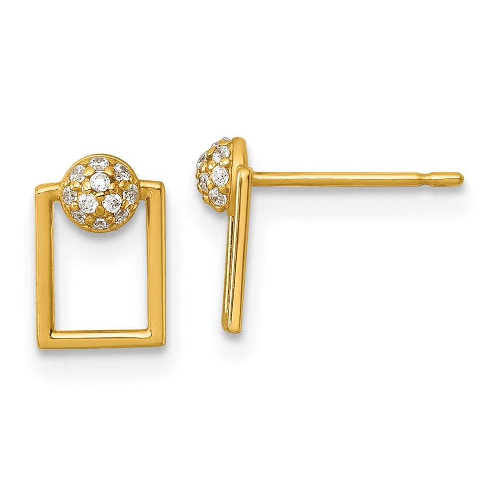14K Yellow Gold Polished CZ Rectangular Post Earrings