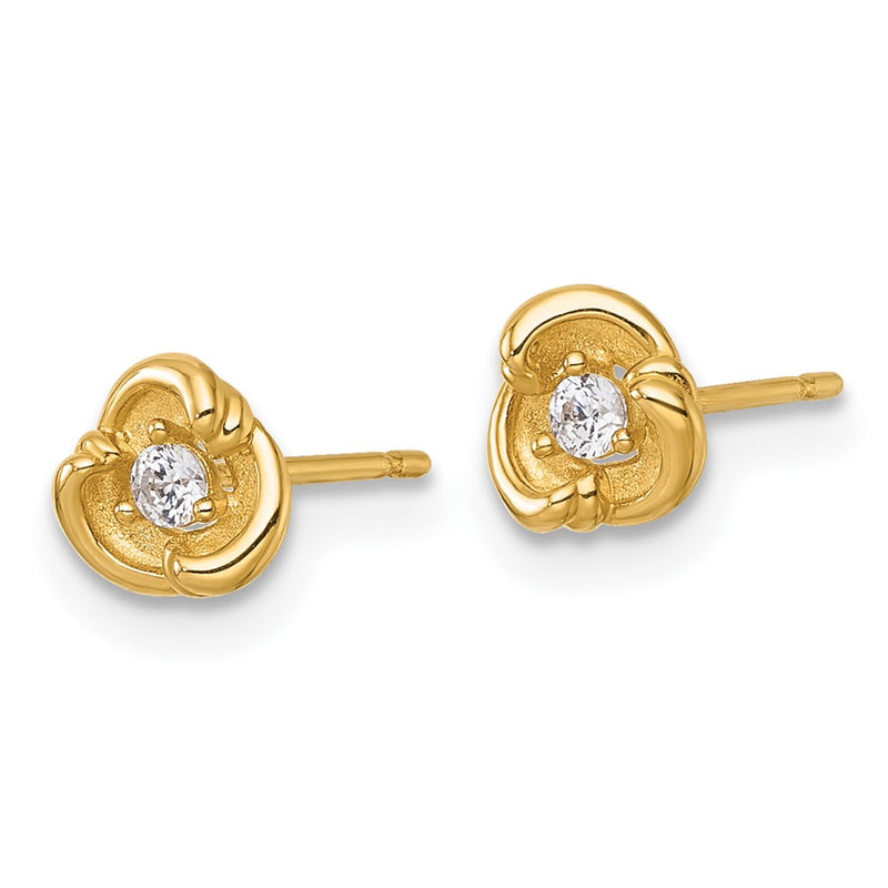 14K Yellow Gold Polished and Satin Fancy CZ Post Earrings
