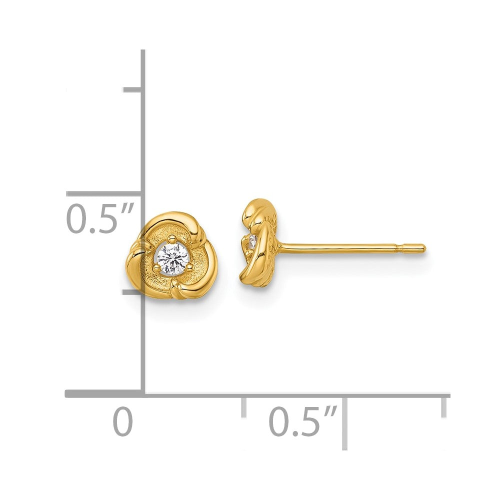 14K Yellow Gold Polished and Satin Fancy CZ Post Earrings