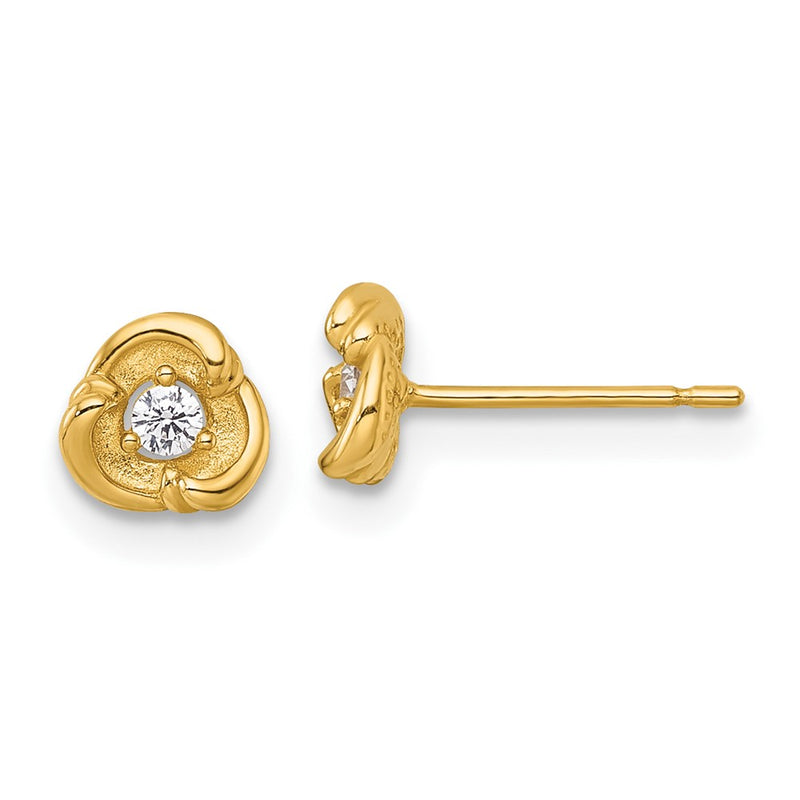 14K Yellow Gold Polished and Satin Fancy CZ Post Earrings