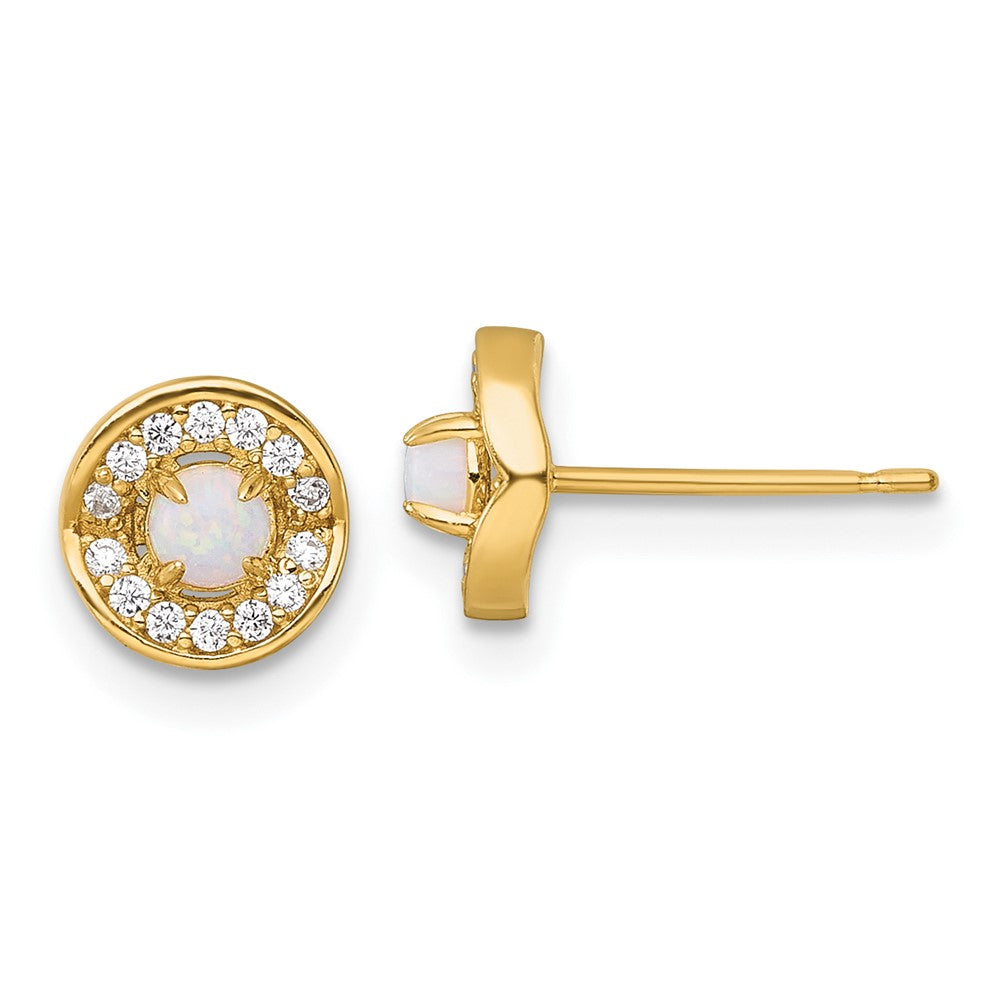 14K Yellow Gold Polished Opal and CZ Post Earrings