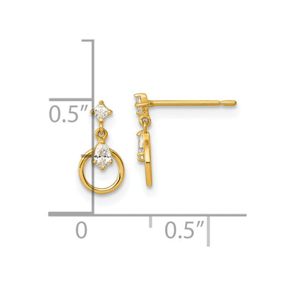 14K Yellow Gold Polished CZ Circle Post Dangle Earrings