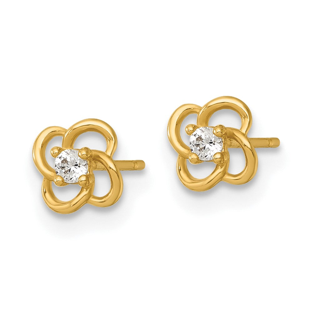 14K Yellow Gold Polished CZ Flower Post Earrings