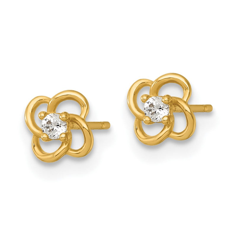 14K Yellow Gold Polished CZ Flower Post Earrings