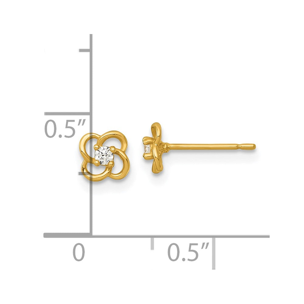 14K Yellow Gold Polished CZ Flower Post Earrings