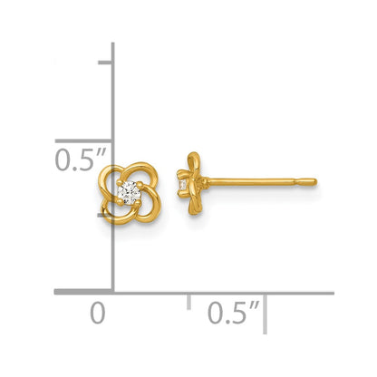 14K Yellow Gold Polished CZ Flower Post Earrings
