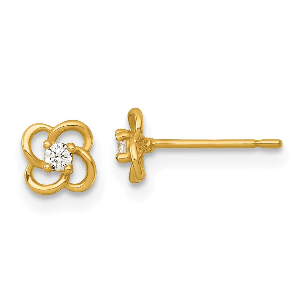14K Yellow Gold Polished CZ Flower Post Earrings