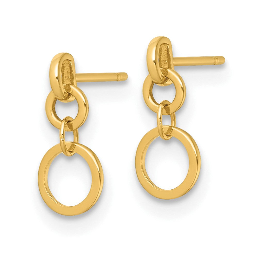 14K Yellow Gold Polished Circles Post Dangle Earrings