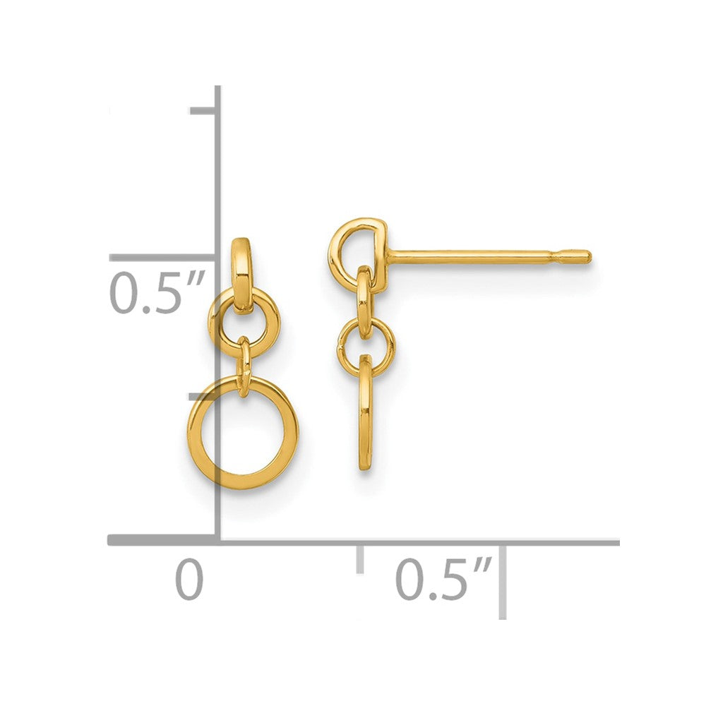 14K Yellow Gold Polished Circles Post Dangle Earrings