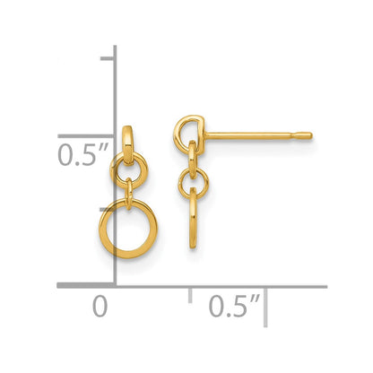 14K Yellow Gold Polished Circles Post Dangle Earrings