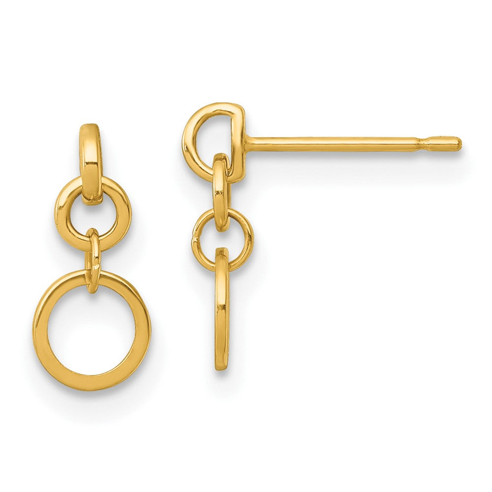 14K Yellow Gold Polished Circles Post Dangle Earrings