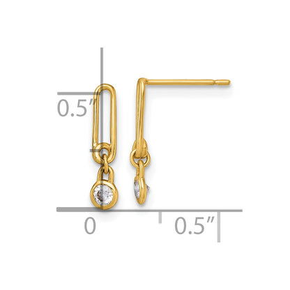 14K Yellow Gold Polished CZ Paperclip Link Post Dangle Earrings
