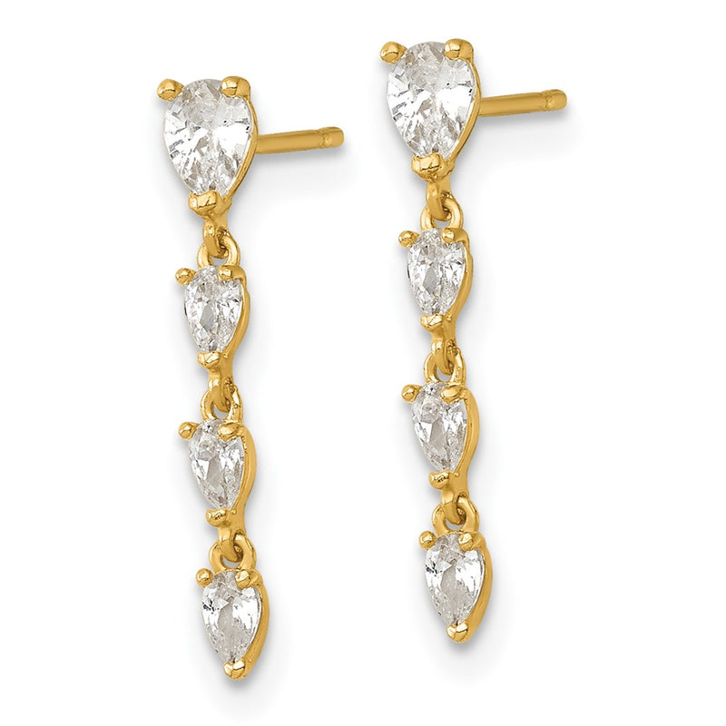 14K Yellow Gold Polished Fancy CZ Post Dangle Earrings