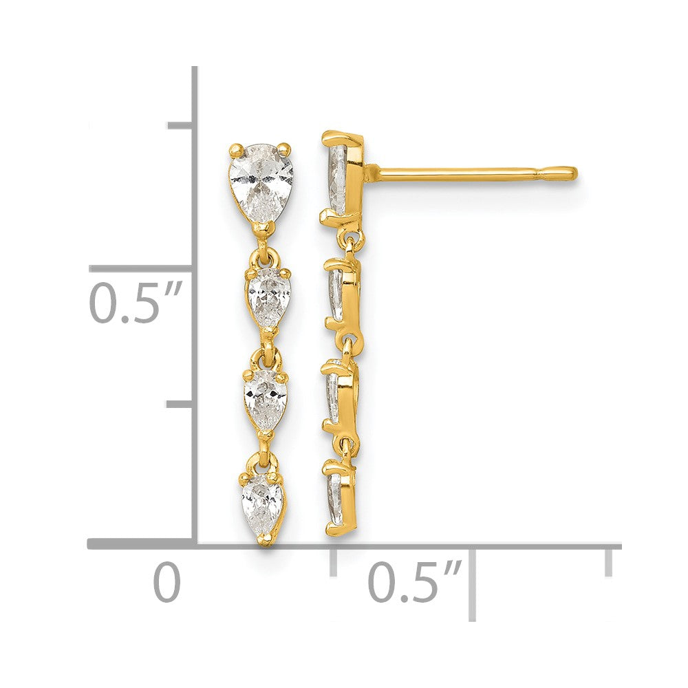 14K Yellow Gold Polished Fancy CZ Post Dangle Earrings