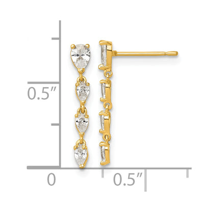 14K Yellow Gold Polished Fancy CZ Post Dangle Earrings