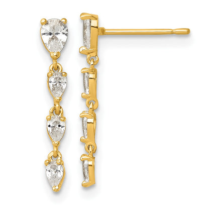 14K Yellow Gold Polished Fancy CZ Post Dangle Earrings