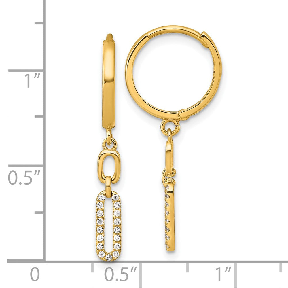 14K Yellow Gold Polished Fancy CZ Link Dangle Hinged Round Hoop Earrings