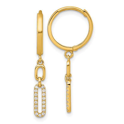 14K Yellow Gold Polished Fancy CZ Link Dangle Hinged Round Hoop Earrings