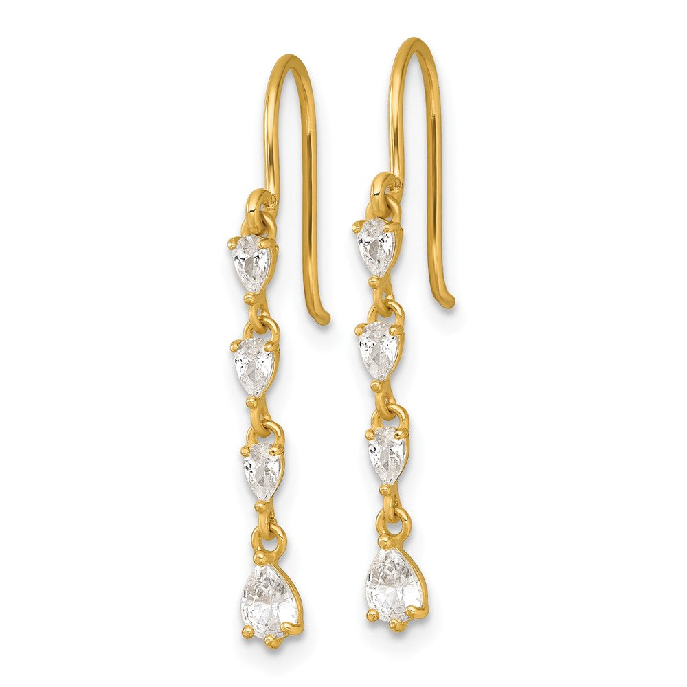 14K Yellow Gold Polished Fancy CZ Teardrop Dangle Earrings