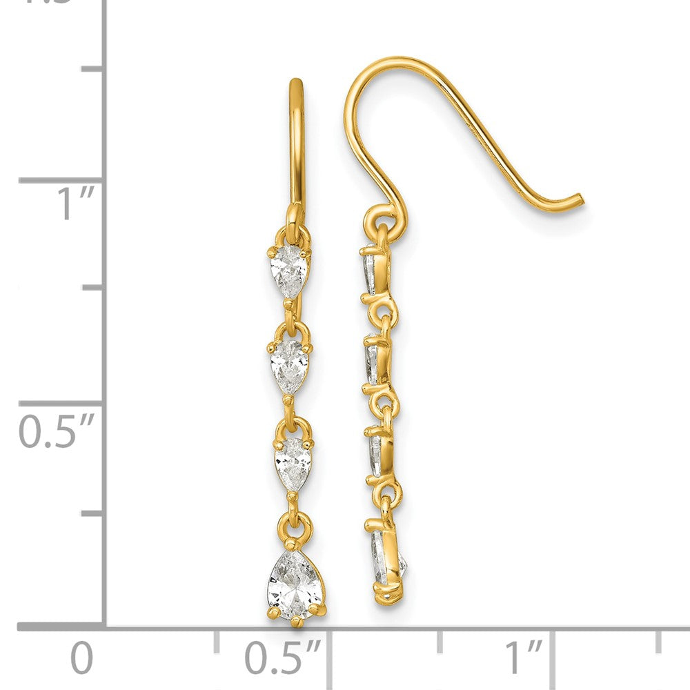 14K Yellow Gold Polished Fancy CZ Teardrop Dangle Earrings