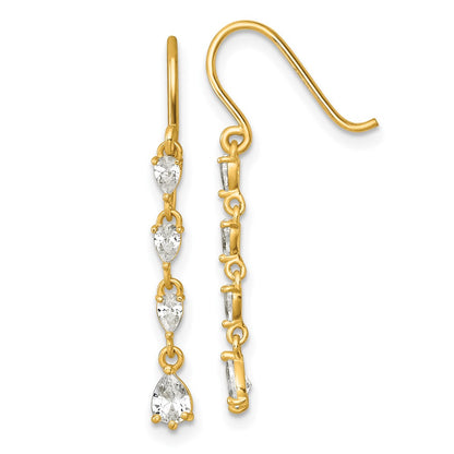 14K Yellow Gold Polished Fancy CZ Teardrop Dangle Earrings