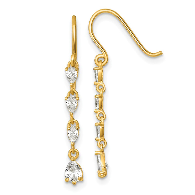 14K Yellow Gold Polished Fancy CZ Teardrop Dangle Earrings