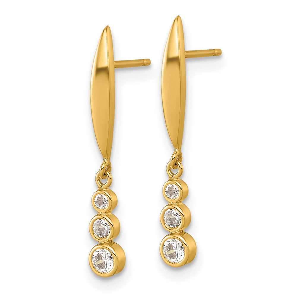 14K Yellow Gold Polished CZ Dangle Post Earrings