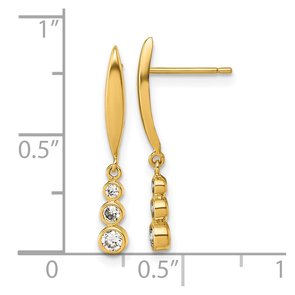 14K Yellow Gold Polished CZ Dangle Post Earrings