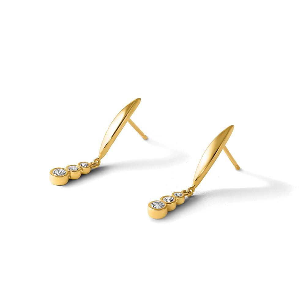 14K Yellow Gold Polished CZ Dangle Post Earrings