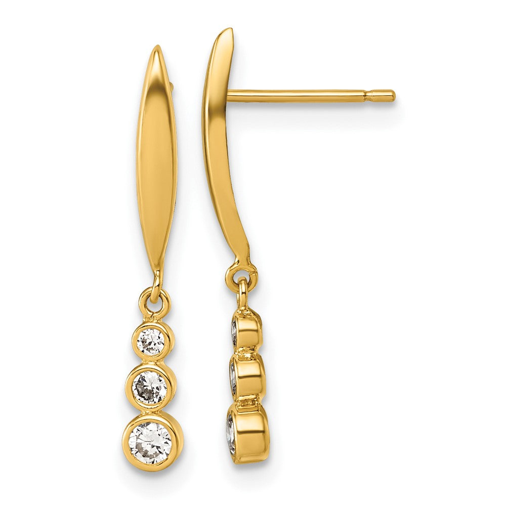 14K Yellow Gold Polished CZ Dangle Post Earrings