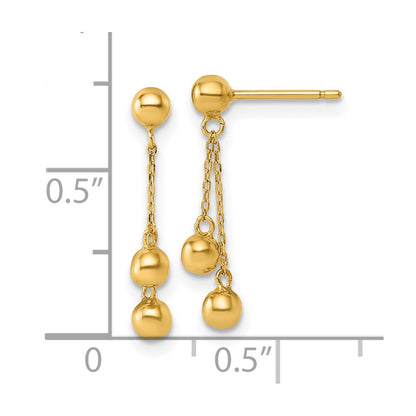 14K Yellow Gold Polished Dangle Ball Post Earrings
