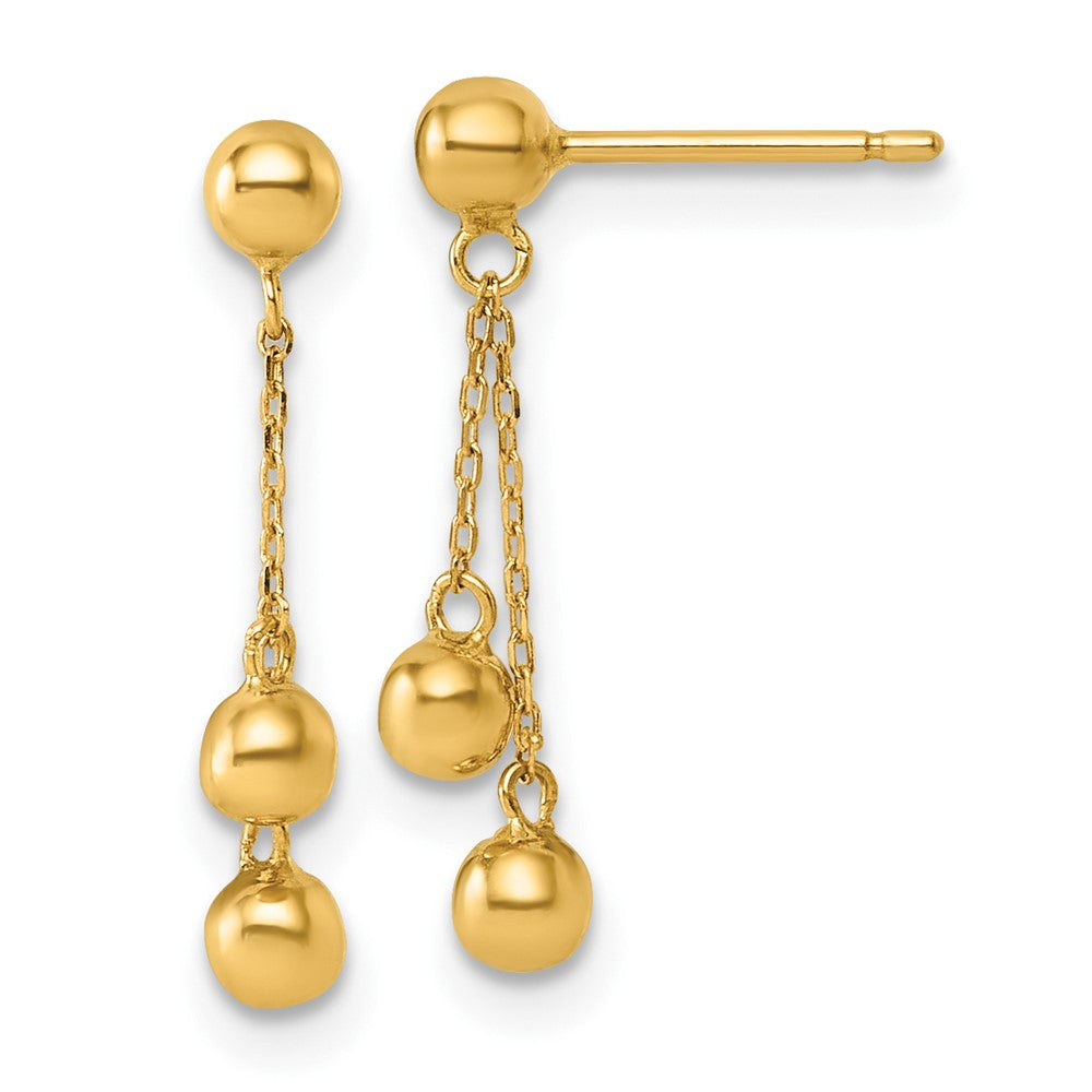14K Yellow Gold Polished Dangle Ball Post Earrings