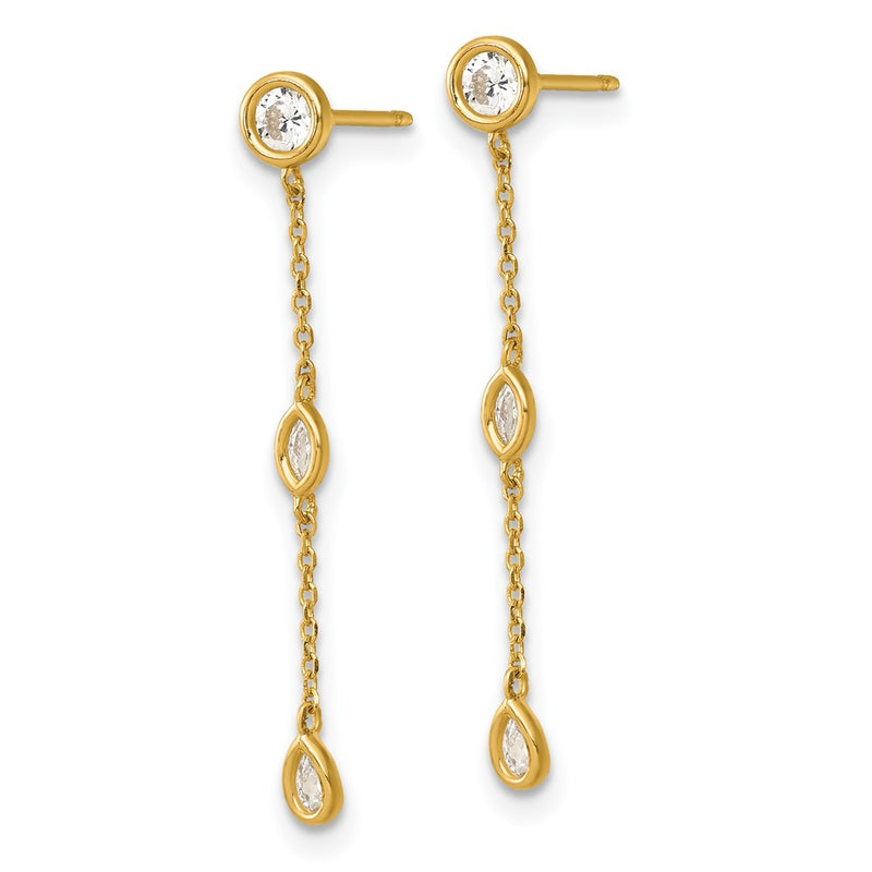 14K Yellow Gold Polished Fancy CZ Post Dangle Earrings