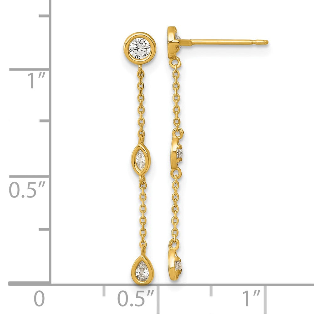 14K Yellow Gold Polished Fancy CZ Post Dangle Earrings