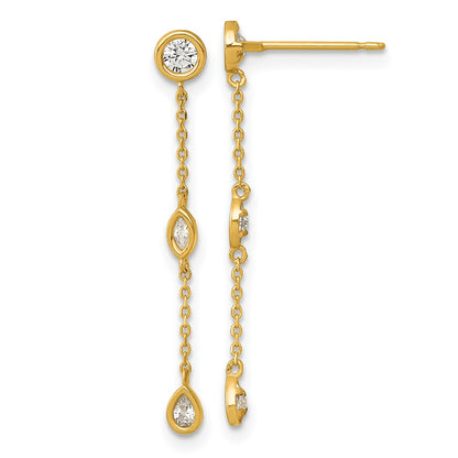 14K Yellow Gold Polished Fancy CZ Post Dangle Earrings