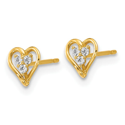 14K Yellow Gold Polished CZ Open Heart Post Earrings