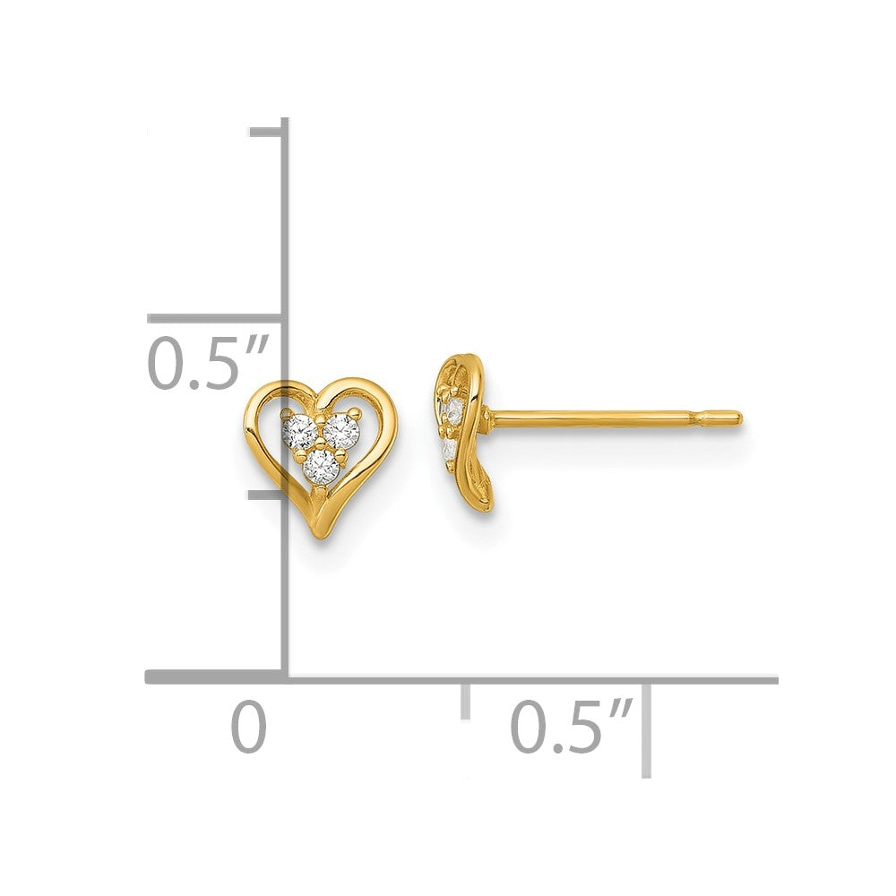 14K Yellow Gold Polished CZ Open Heart Post Earrings