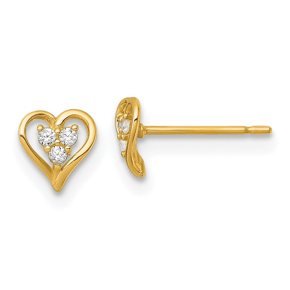 14K Yellow Gold Polished CZ Open Heart Post Earrings