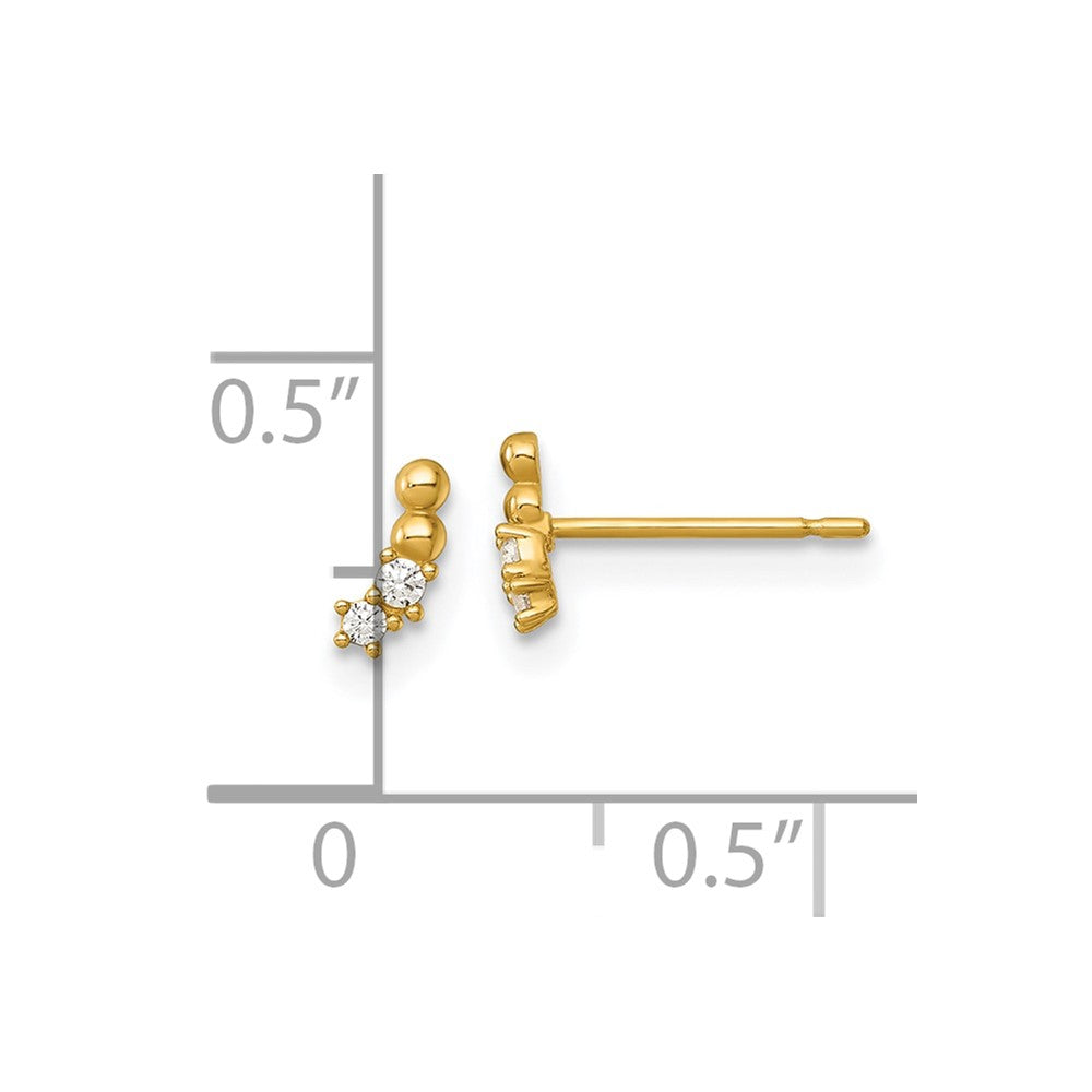 14K Yellow Gold Polished and Beaded CZ Curved Post Earrings
