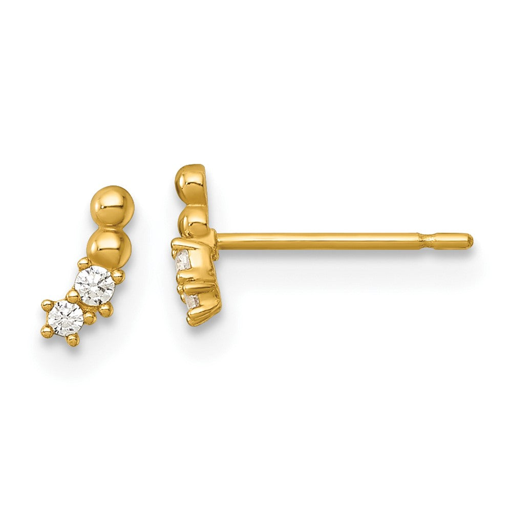 14K Yellow Gold Polished and Beaded CZ Curved Post Earrings