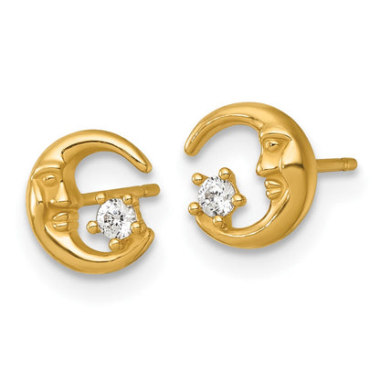 14K Yellow Gold Polished CZ Moon Post Earrings