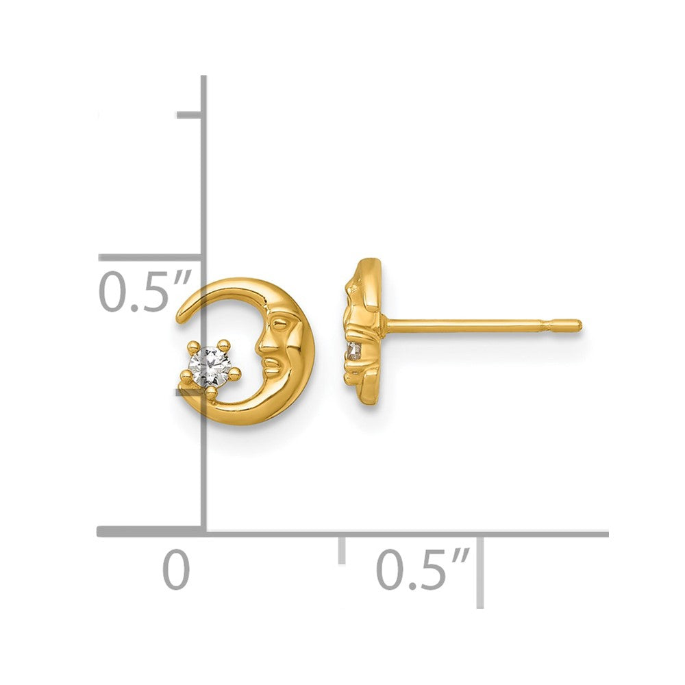 14K Yellow Gold Polished CZ Moon Post Earrings