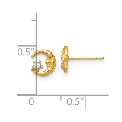 14K Yellow Gold Polished CZ Moon Post Earrings