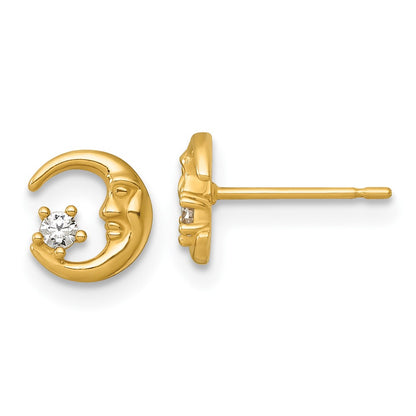 14K Yellow Gold Polished CZ Moon Post Earrings
