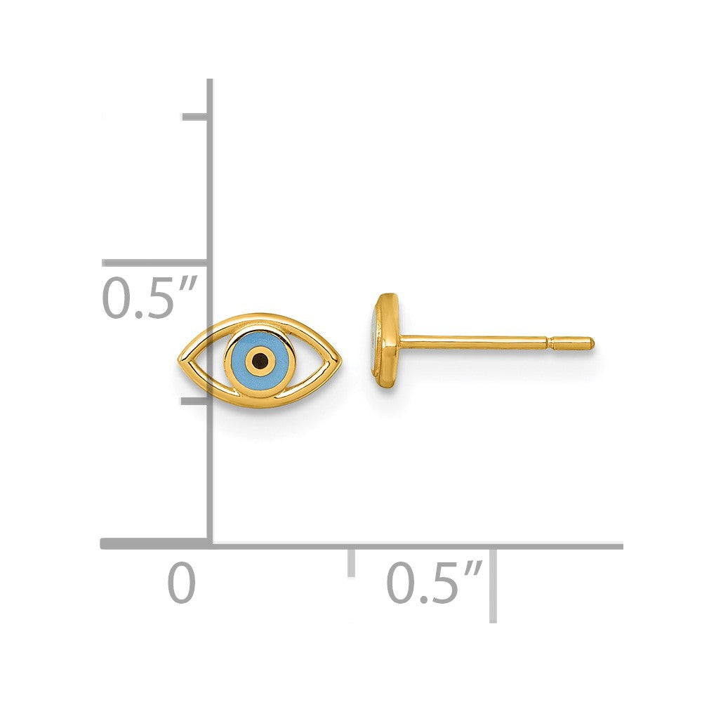 14K Yellow Gold Polished Blue/black Enamel Evil Eye Post Earrings
