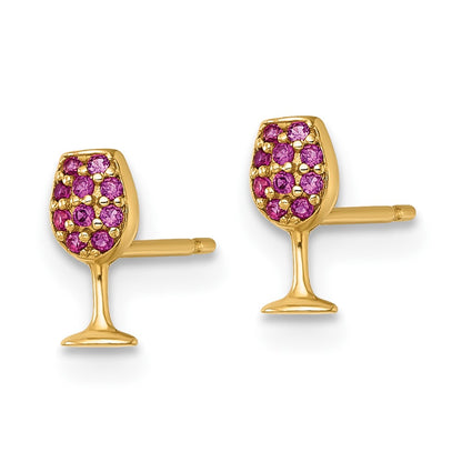 14K Yellow Gold Polished Created Ruby Wine Glass Post Earrings