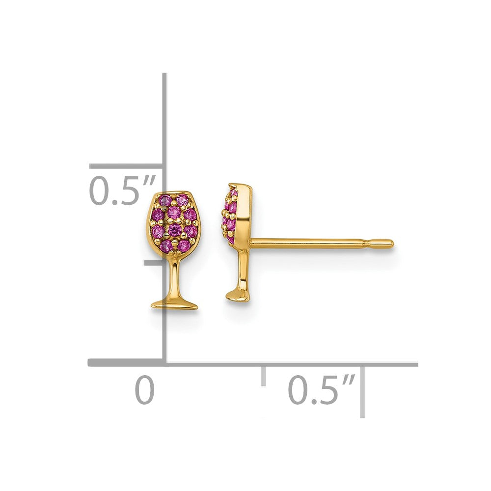 14K Yellow Gold Polished Created Ruby Wine Glass Post Earrings